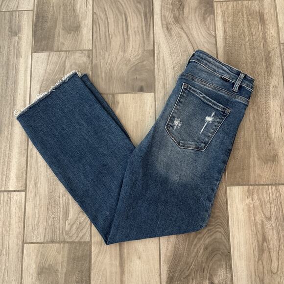 Risen Jeans Women's 32/28 Straight Leg Ankle Distressed Medium Wash Denim - Picture 1 of 9